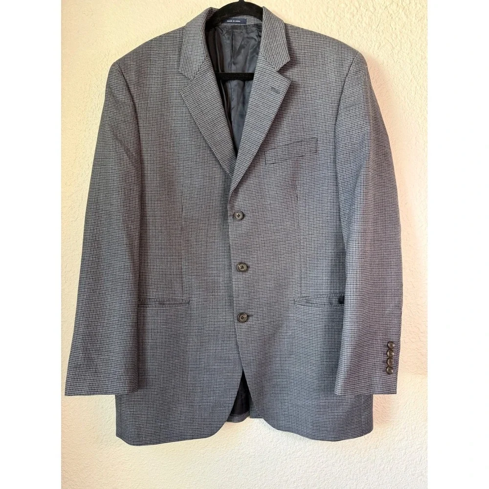 Ralph Lauren Wool‎ Blazer 42L Houndstooth Gray Sport Coat Old Money Academia